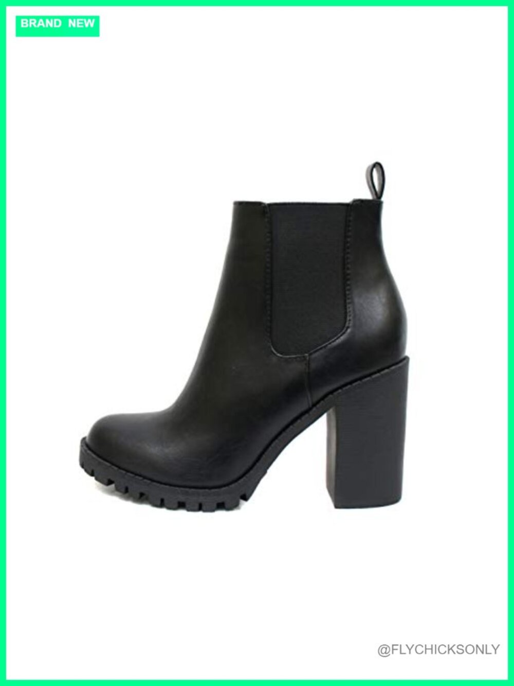 Suede Ankle Bootie with Lug Sole, Elastic Gore, Chunky Heel, Closed Toe